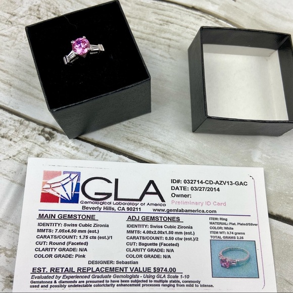 INCREDIBLE 1.75 CT Pink Swiss CZ Platinum Sterling Silver Princess Ring 7.5 - Picture 4 of 5